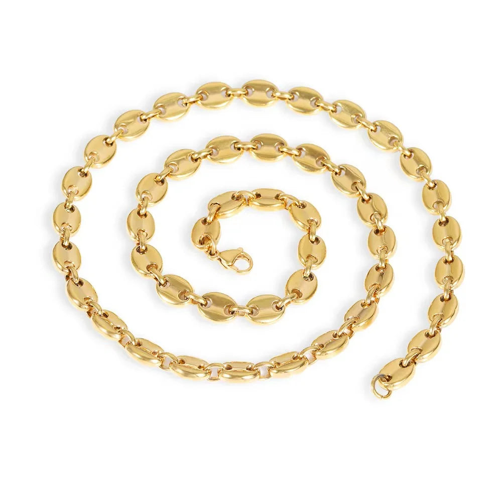Hot 5mm 6mm Coffee Bean Chain Necklace Stainless Steel 18K Gold PVD Vacuum Plated Factory Wholesale Price Bracelet Hip Hop Punk