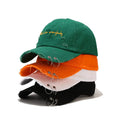 Custom Men's Distressed Ripped Fitted Baseball Caps Street Style Hip-hop Peaked Cap Hats with Metal Rings for Business Use
