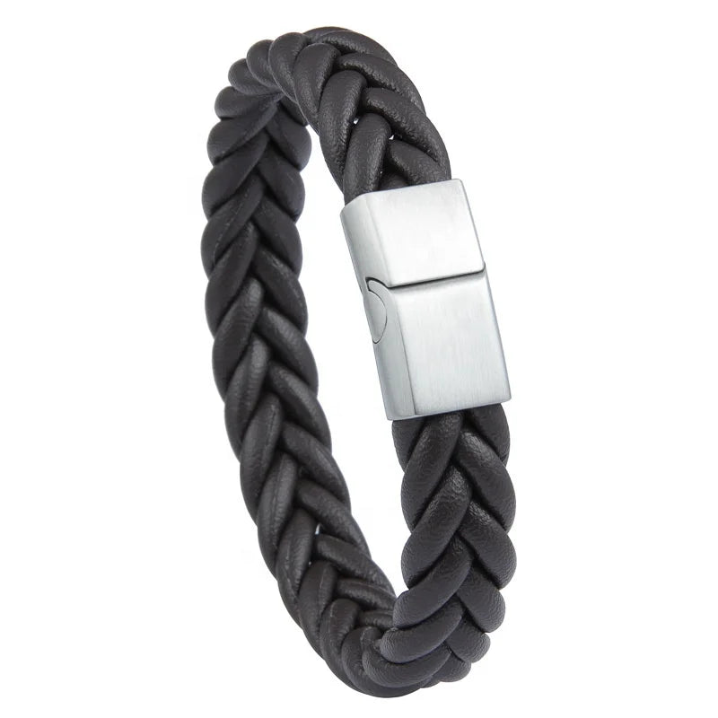 New Multilayer Woven Punk Stainless Steel Leather Bracelet with Gold Plating Magnetic Buckle Couple Jewelry-for Parties Gifts