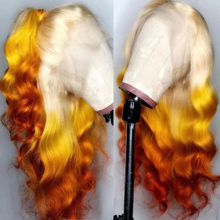 Wholesale Ombre Rainbow Colorful Body Wave 100% Virgin Cuticle Aligned Hair Lace Front Wigs