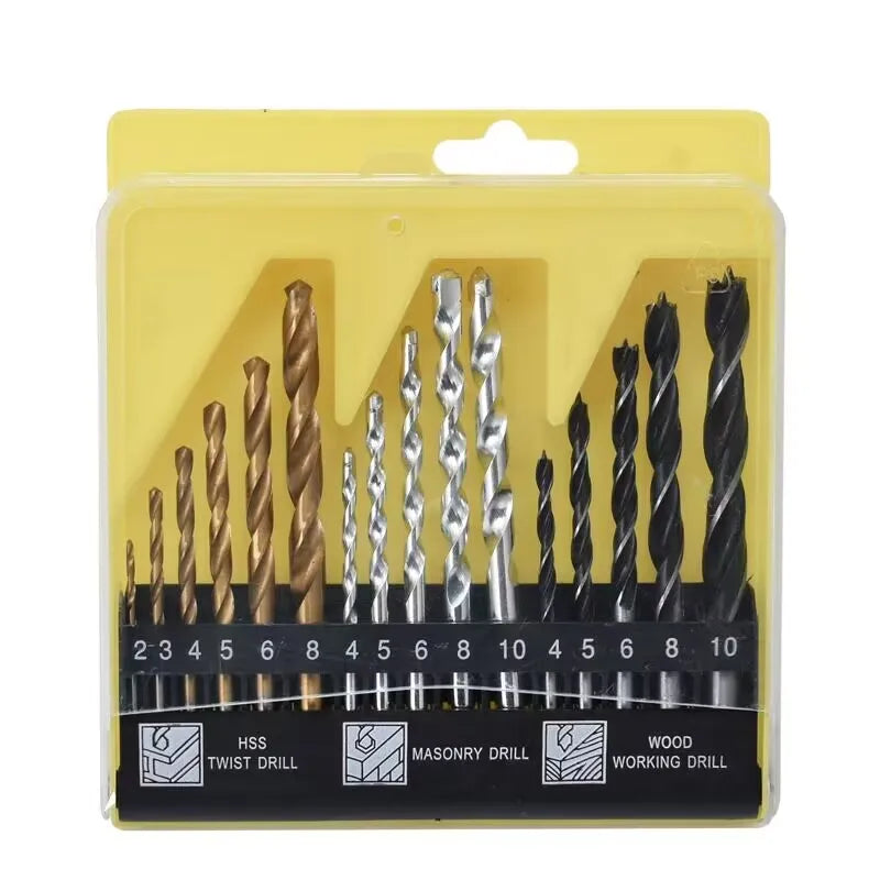 16pcs High Speed Steel Twist Drill Bit Set Carbon Woodworking Diamond Drill Bits Mill Process Coating for Construction Use