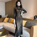 ZYHT 20687 Autumn New Women Clothes Fashion Mesh Midi Dresses  French Fishtail Tassel Elegant Party Dress