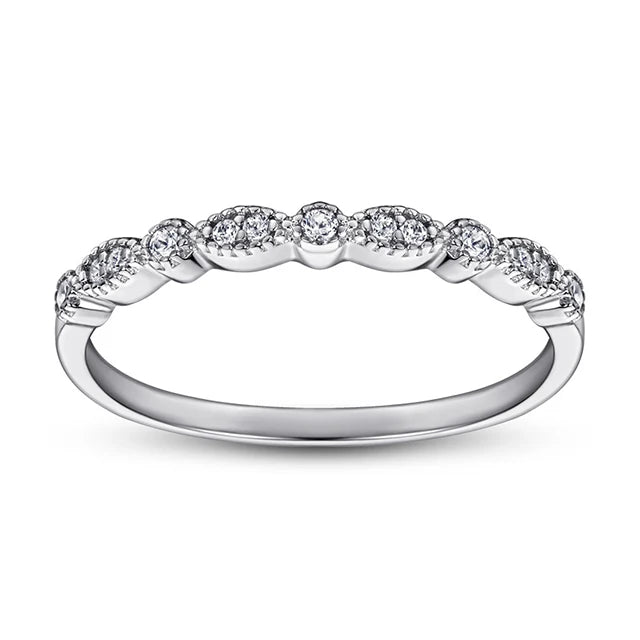 Stacking Infinity Wedding Band Women Cubic Zirconia Marquise Round Milgrain Half Eternity Stackable Ring