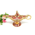 SHINNYGIFTS Luxury Gold Plated Enamel Aladdin Magic Lamp Metal Sculpture for Hotel Wedding Party Centerpiece