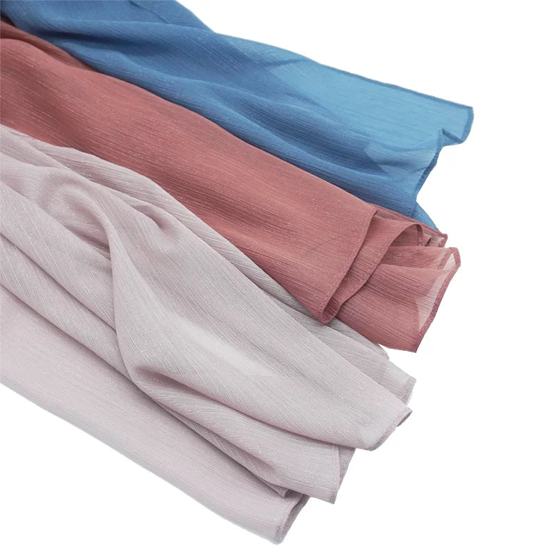 2022 Premium Silver Lurex Crepe Chiffon Shawl Shimmer Pleat Chiffon Scarf Muna Glitter Tudung Hijab for Muslimah