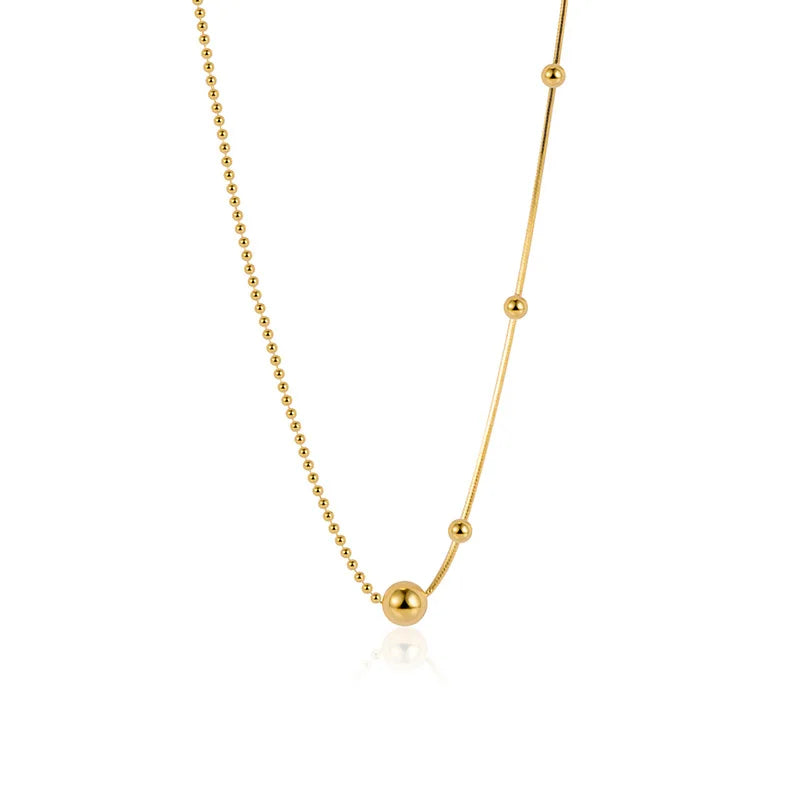 Silver Ball BeadsCharm Splicing Chain 18k Gold Fine 925 Sterling Silver Necklace Jewelry Women