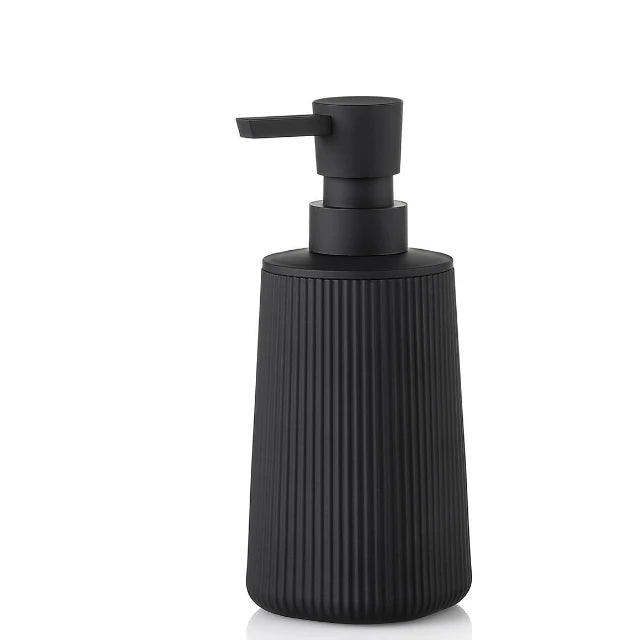Matte Black 250ML Hand Soap Dispenser Modern Farmhouse Striped Plastic Soap Dish with Pump for Bathroom