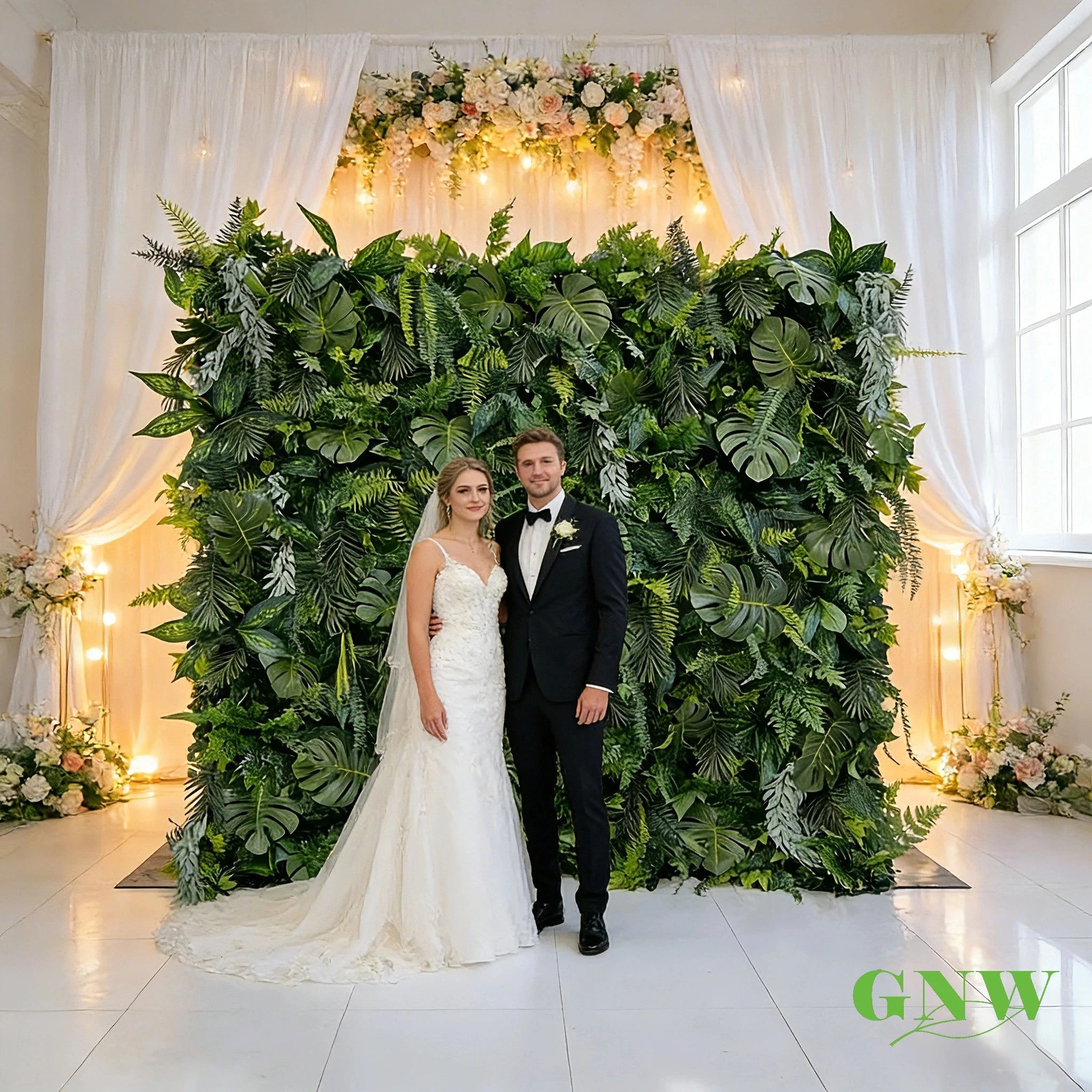 GNW Factory Outlet Artificial Green Wall Flowers Wedding Backdrop Decoration Flower Wall Tropical Wall for Event Party