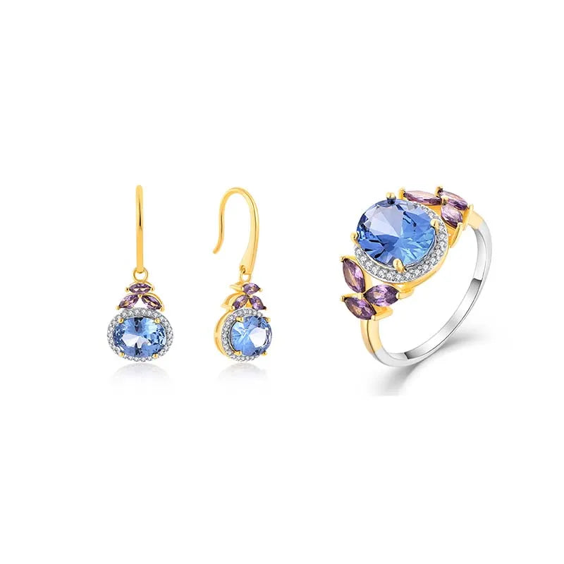 QX Custom Luxury 18K Gold Plated 925 Silver Earrings Rings Fine Cubic Zirconia Jewelry Set Woman Women Gift