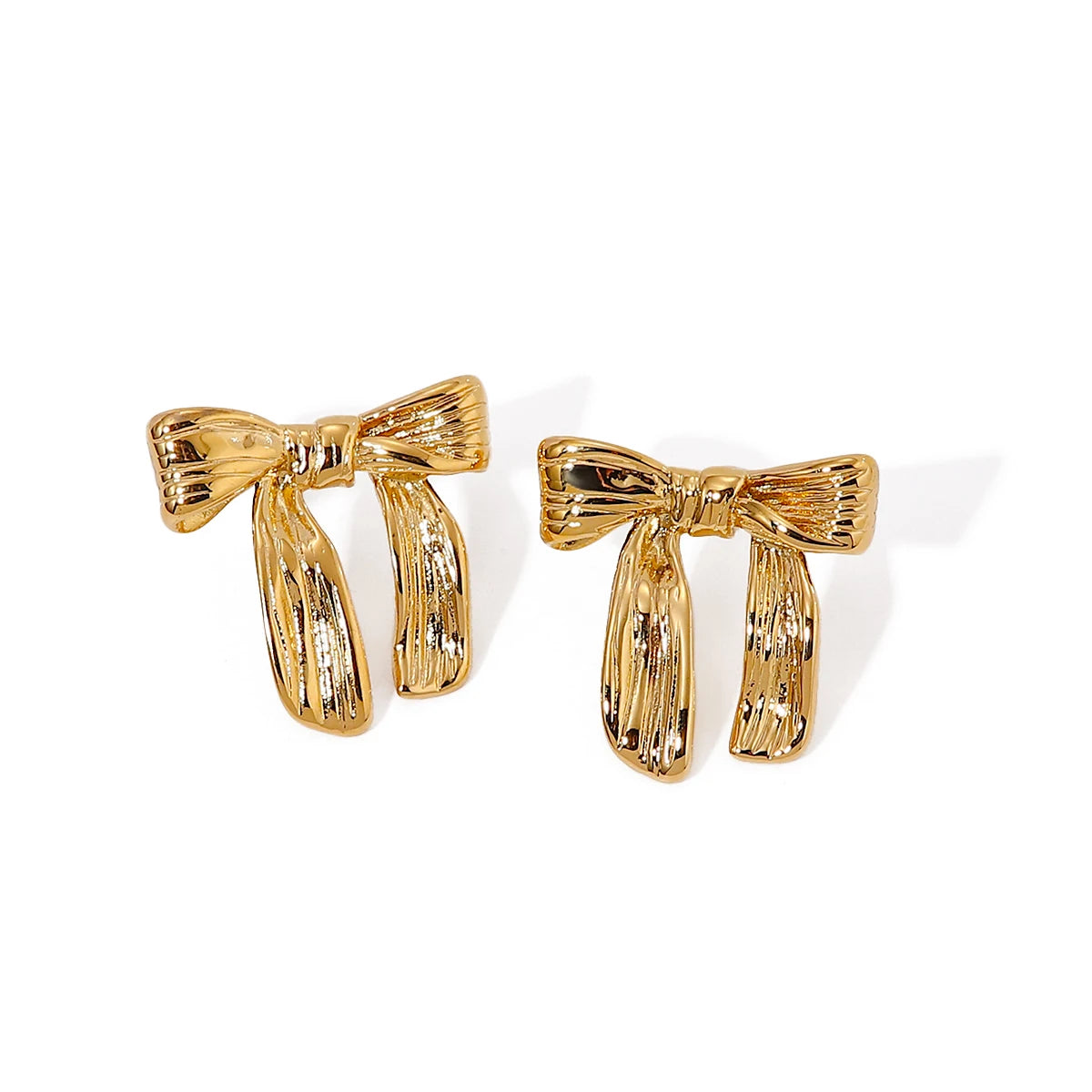 J&D Fashion Design 18K PVD Gold Plated Stainless Steel Texture High Polish Texture Bow Knot Stud Earring
