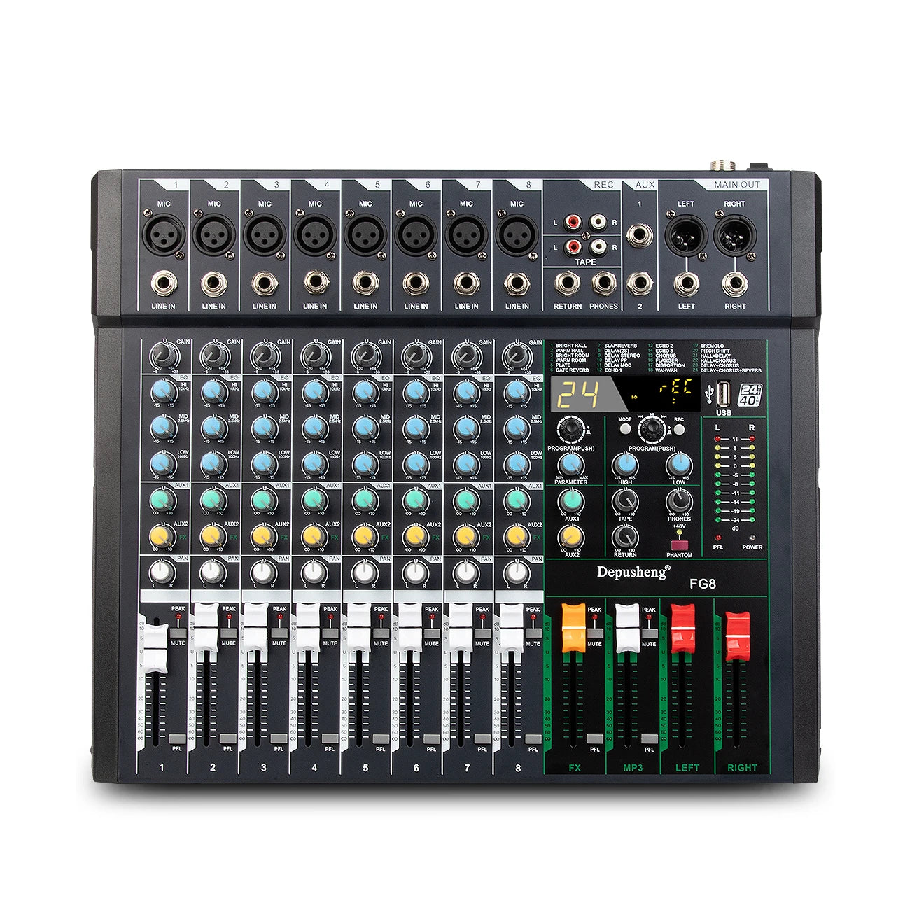 Biner FG8 Stage Performance 48V Phantom Power 8 Channel  Professional Audio Mixer