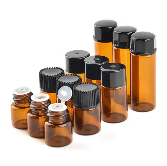 2ml 3ml 5ml Amber Glass Essential Oil Perfume Bottle with Screw Caps Empty Refillable Travel Glass Liquid Sample Vial