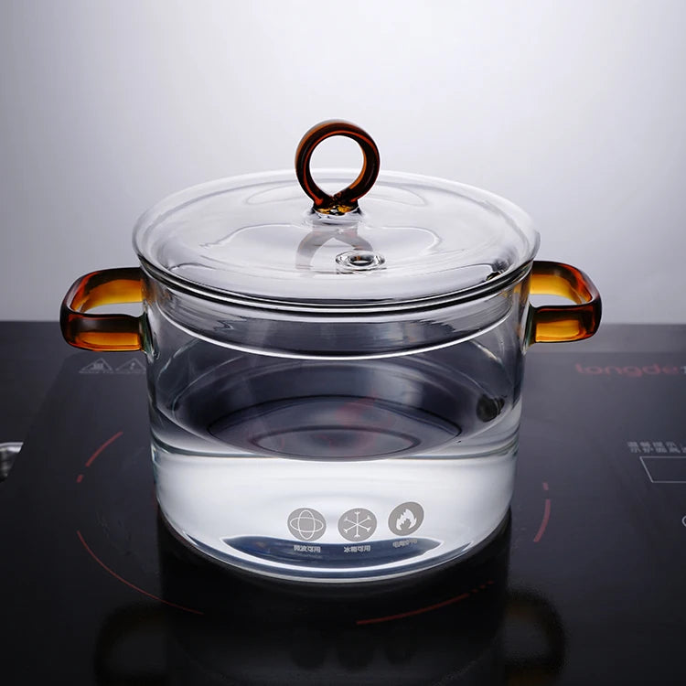Wholesale Transparent Heat Resistant High Borosilicate Glass Boiling Glass clear Pots for Cooking