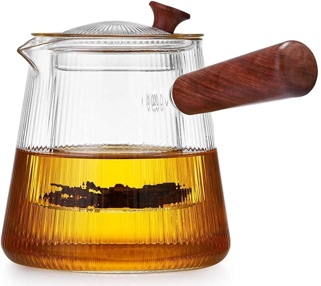 800ml Borosilicate Glass Tea Maker Heat Resistant Infuser with Wood Handle Clear Glass Tea Pot Set