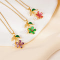 New Stainless Steel Jewelry Ladies Colorful Zircon Flower Necklace Women Fashion Rotating Necklaces for Gift