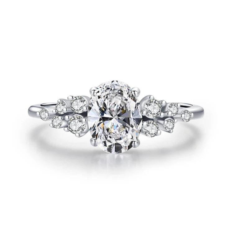 New Oval Diamond Rings Jewelry 925 Sterling Silver Cubic Zirconia Statement Wedding Ring for Women