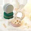 Small Portable Velvet Circle Jewelry Gift Box with Mirror Factory Price Travel Zipper Storage Case for Jewellery Storage Travel