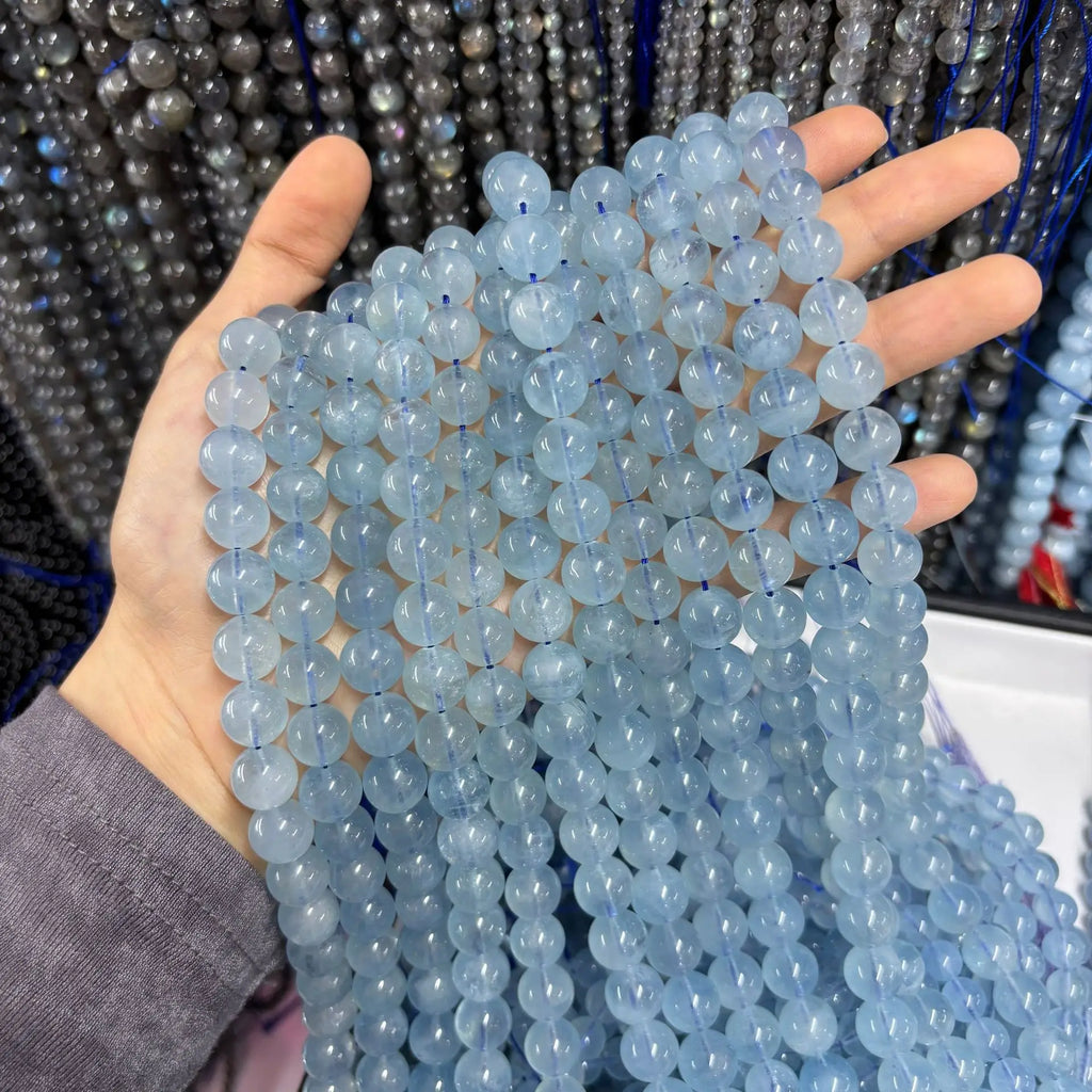 Natural Aquamarine Beads Loose Gemstone Crystal Round Beads for Jewelry Making 10mm Beads