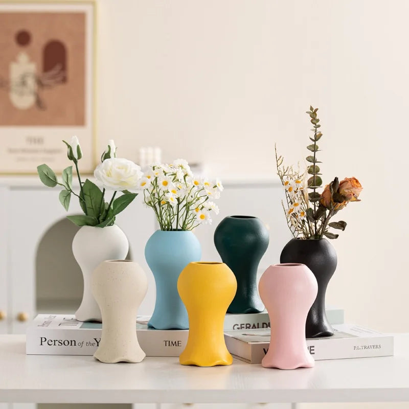 Nordic Minimalist Matte Ceramic Tabletop Vase Morandi American Simple Home Decor Dried Flower Ornament for Bedroom Small Chinese