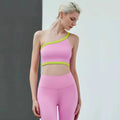 New Mega Original Squat Proof Women's One Shoulder Contrast Color Active Yoga Gym Sets
