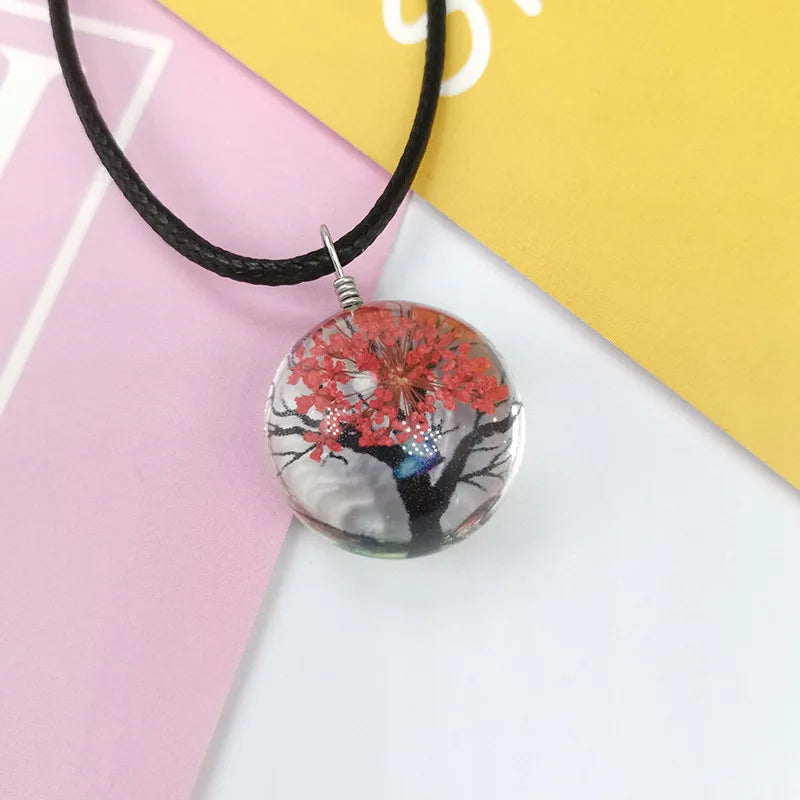 New Dried Flower Butterfly Glass Ball Women Necklace Pendant Rope Chain Necklace for Women Strip Leather Choker