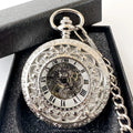 Silver Secret Garden Hollowed-out Carving Mechanical Watch Automatic Mechanical Pocket Watches