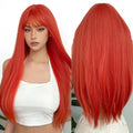Factory Fast Delivery Long Straight Synthetic Wigs Light Orange Red Lolita Hair with Bangs for White Women 150 Density