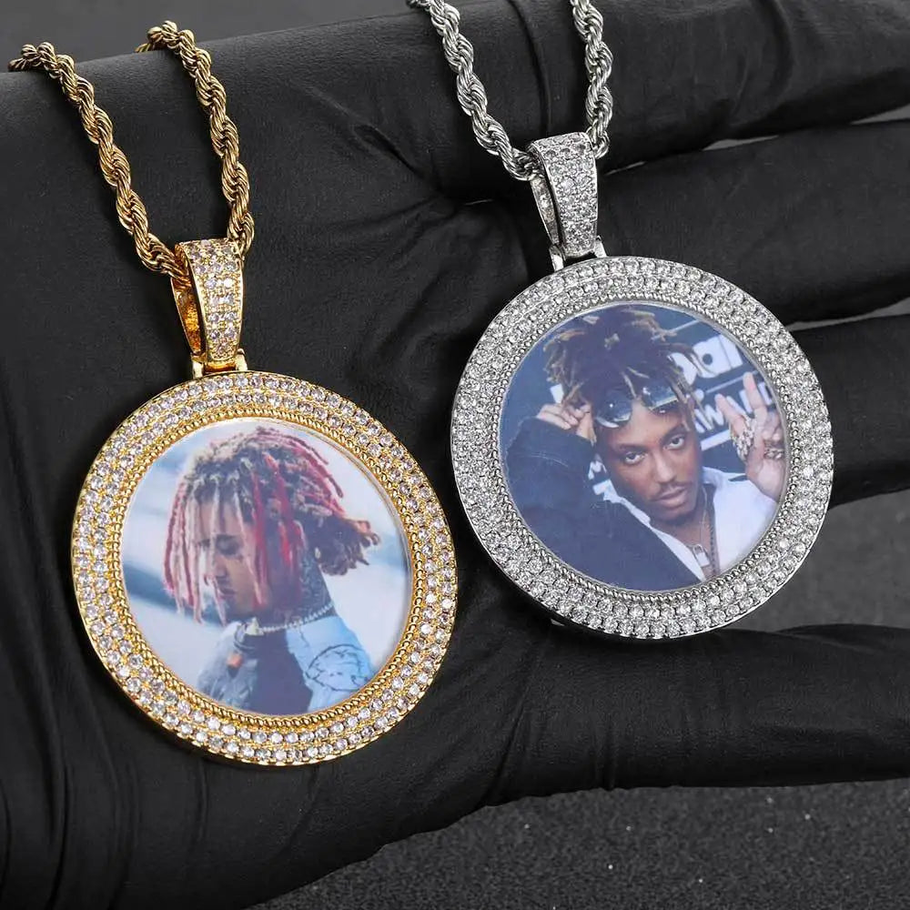 Wholesale DIY Hip Hop Customize Photo Pendant Necklace Bling Double Layers Cubic Zirconia Jewelry