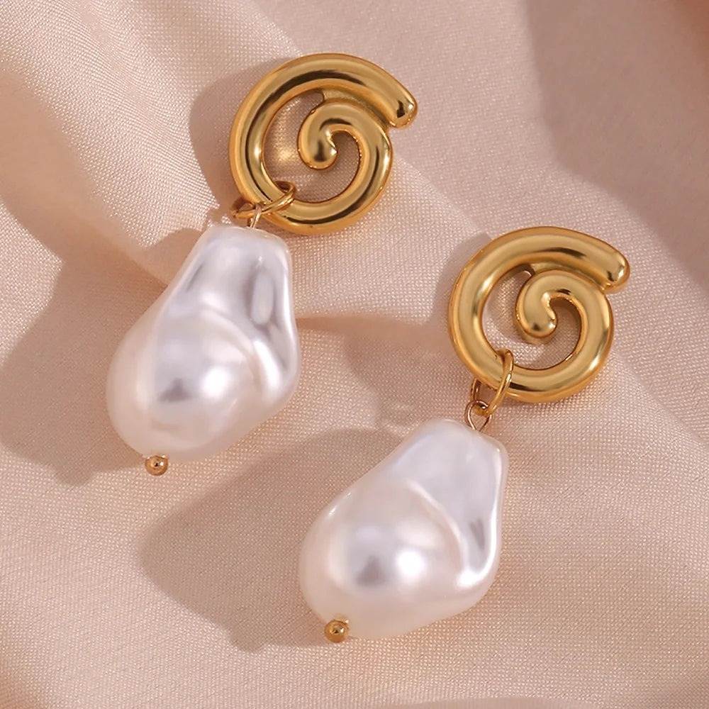 Dreamshow Dainty Imitation Baroque Pearl Drop Earrings 18K Gold Plated Stainless Steel Earring Making Supplies