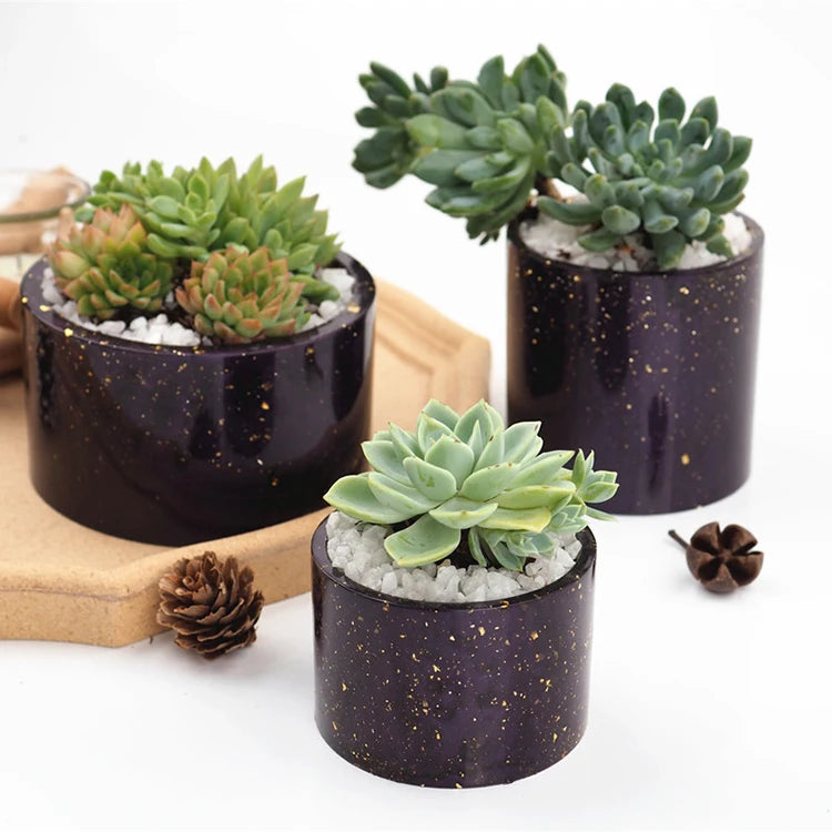 YS 3 Pack Big DIY Plant Pot Candle Mold Cube Cylinder Planter Silicone Round Succulents Flower Pot Plaster Mould Pen Holder Tool