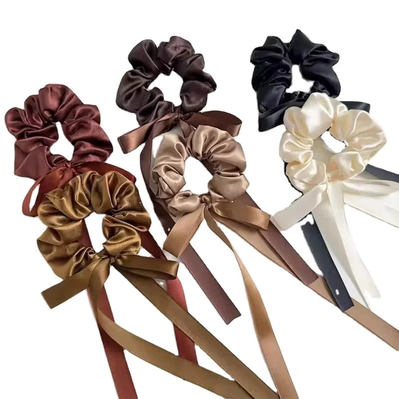 New Arrival 2024 Summer Fashion Simple Long Ribbon  Hair Scrunchies Sweet Bow Ties Women Girls Hair Accessories