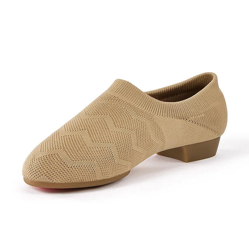 Knit Character Dance Ankle-High Leather Latin Ballroom Character Teacher Shoes Salsa Dress Party Dance Leather Heels