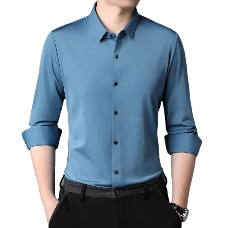 Wholesale High Quality Solid Color Professional Formal Long Sleeve Men's Autumn Breathable V-neck Anti-Wrinkle Eco-Friendly