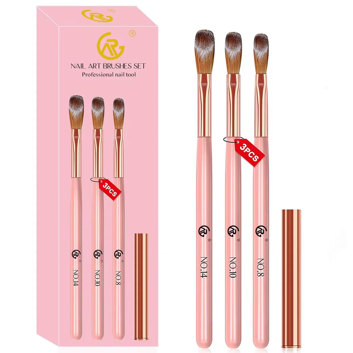 New 3pcs Nail Art Pens Brushes Set Kit Salon Grade Manicure Pedicure Tool Nail Crystal Brush With Wood Box Pink