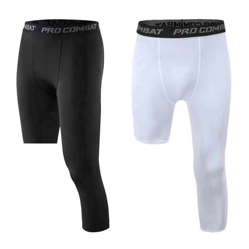 Fitness Compression Pants for Men One Leg 3/4 Length Elastic Skin-friendly Basketball Close-fitting Pants
