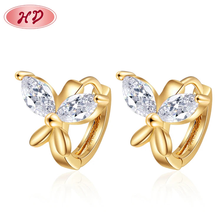 Hypoallergenic 18k Gold Coated Cubic Zirconia Women Mother's Day Gift butterfly Huggie Earring