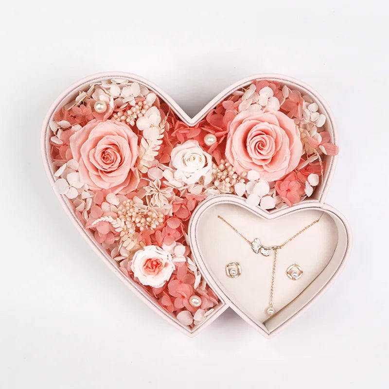 Wholesale Luxury Multi Function Jewelry Storage Packaging Wedding Bridesmaid Gift Box PU Leather Double-heart Flower Gift Box