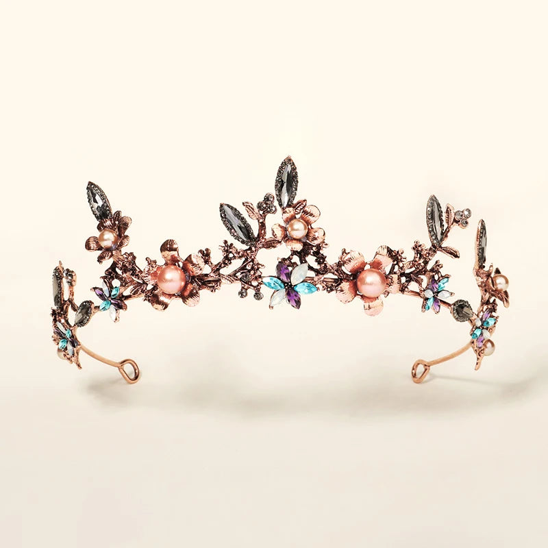 Women Vintage Luxury Bridal Tiaras Handmade Wedding Baroque Crystal Tiara Nupcial Alloy Flower Pearl Rhinestone Crown