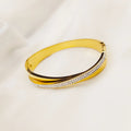 Hot Sale Ivanda 18K Gold Plated Geometry Pearl Hollow Classic Stainless Steel Bangle for Women