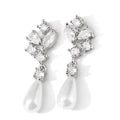 Light Luxury Water Drop Pearl Latest Design of Cubic Zirconia Earrings Wholesale Women's Silver Bridal Diamond Earrings