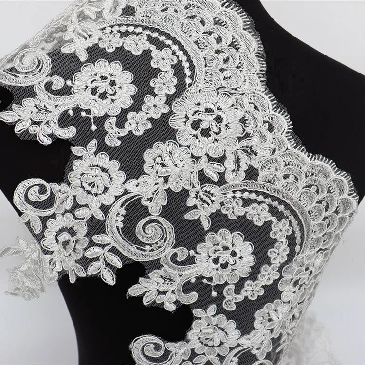 Bridal Lace Embroidery Flowers Trimming Wedding Dress Accessories for Shoes Bags Premium Handmade 100% Polyester Lace Product