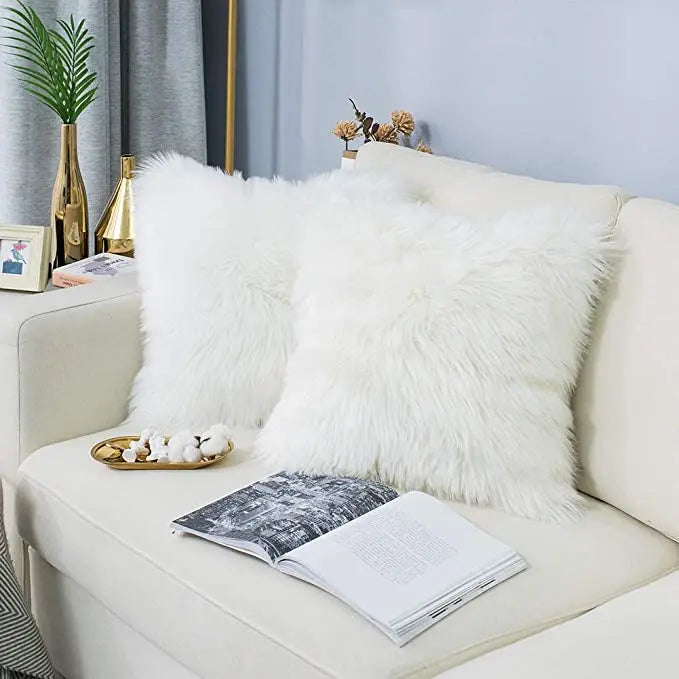 Solid  Pattern Decorative White 18x18 Inch Faux Fur Cushion Covers  Throw Pillow Cover for Home Sofa Car Chair Hotel