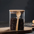 High Borosilicate Glass Square Shape Food Spice Jar Clear Glass Storage Jar with Bamboo Spoon and Lid