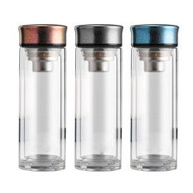 200/320ml High Borosilicate Glass Double Wall Glass Tea Tumbler Healthy Drinking Water Bottle With Titanium Lid