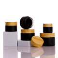 Customized Color LOGO Labels 30 g 5 g 100g  Empty Bamboo Lid Clear Frosted Face Body Cream Cosmetic Glass Jar