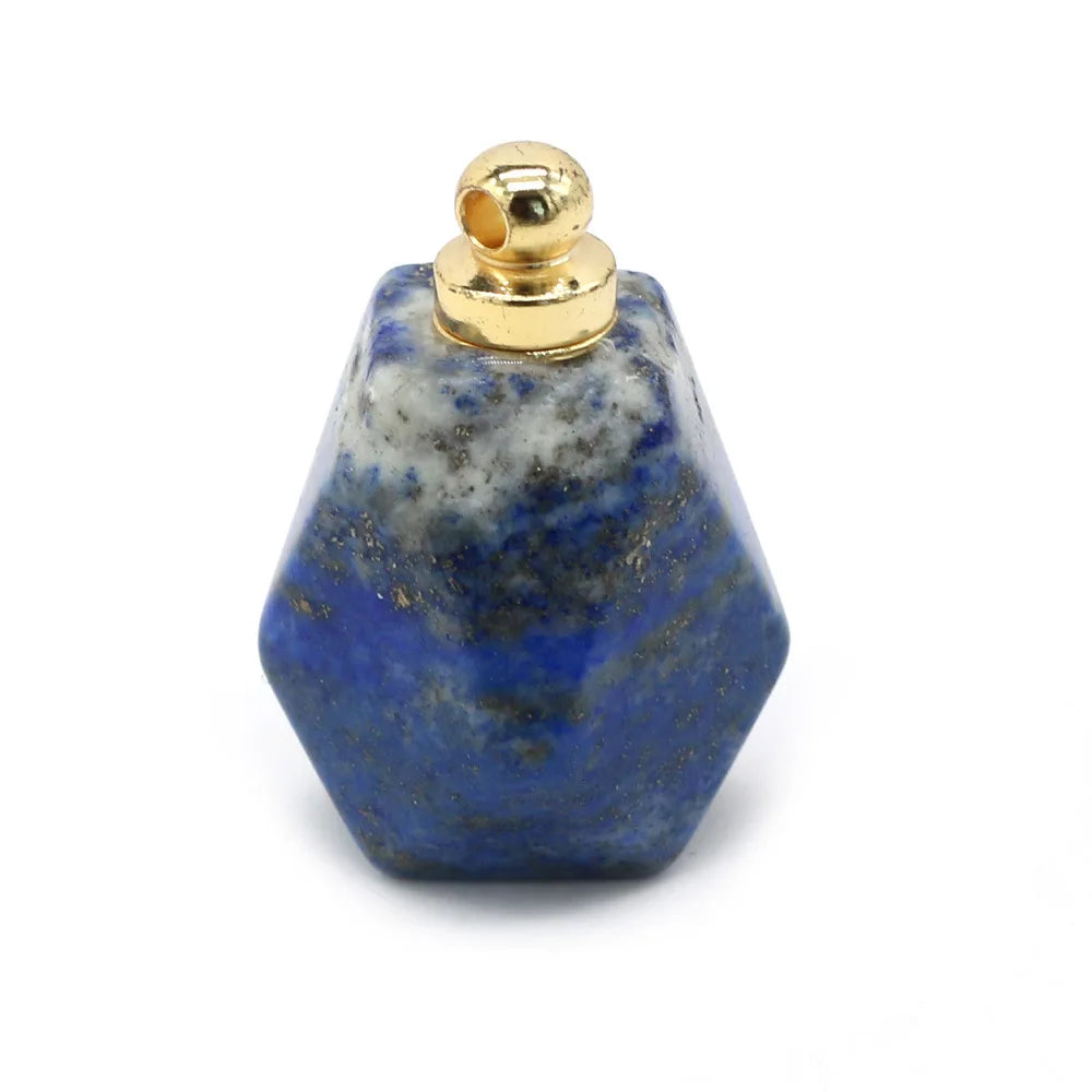 HZ Natural Gemstone Small Women Lapis Lazuli Faceted Essential Oil Bottle Charms Perfume Bottle Pendant Necklace