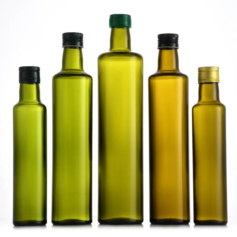 Dark Green 100-1000ml Empty Cylinder Olive Oil Glass Bottles Aluminum Cap for Tequila Cookie Glass Bottle Packaging Included
