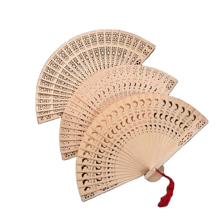 Handcraft Vintage Fragrant Scent Wood Carved Handheld Folding Chinese Sandalwood Hand Fan for Wedding Favor Bridal Gift