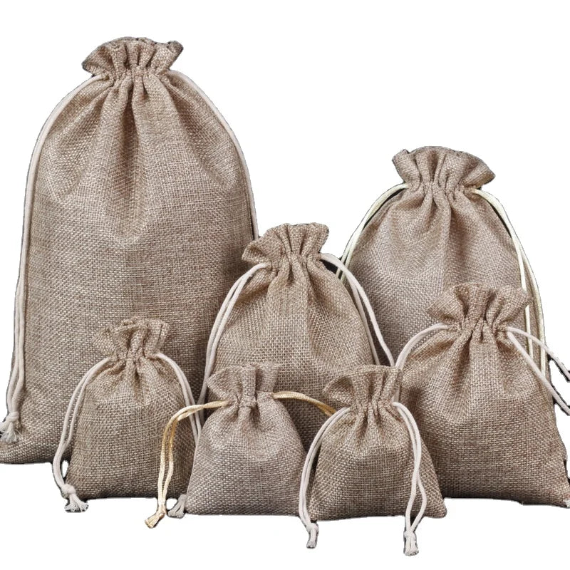 Wholesale Premium Drawstring Burlap Bags Custom Logo Small Natural Jute Sack Pouch Reusable Letter for Coffee Gift Packaging