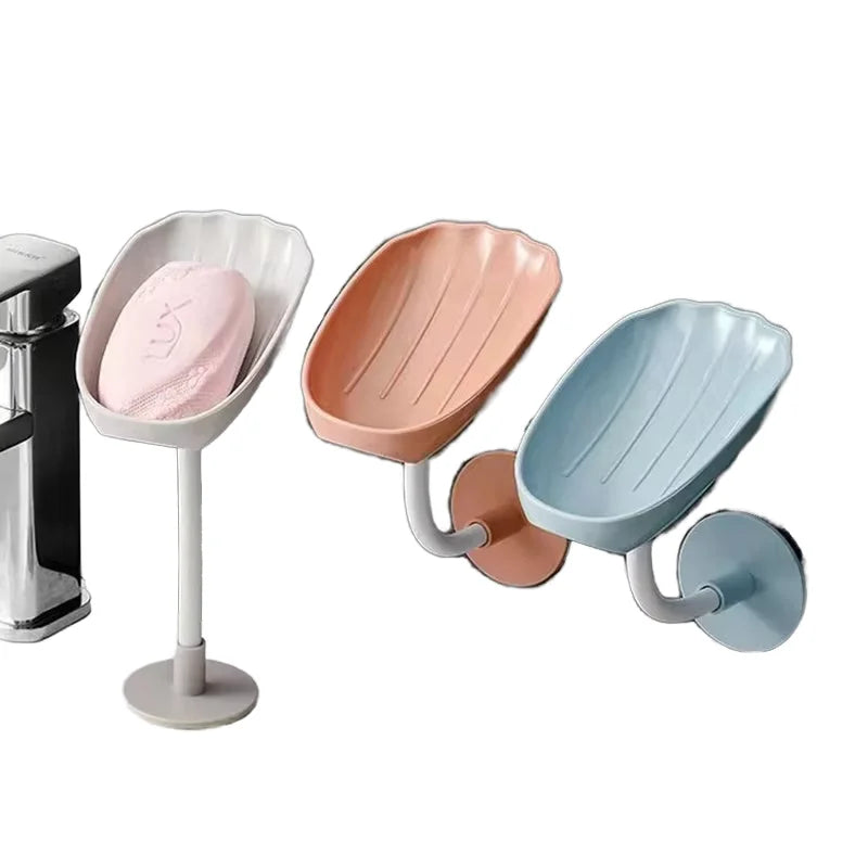 Wall-Mounted Home Soap Box Height-Adjustable Plastic Vertical Storage Rack Washable and Punch-Free Soap Box